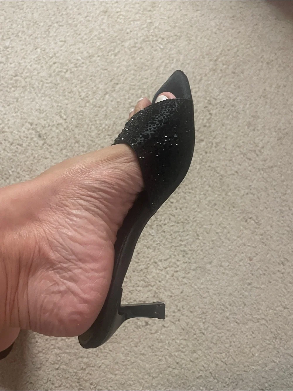 Nicole Miller Black Embellished Kitten Heels